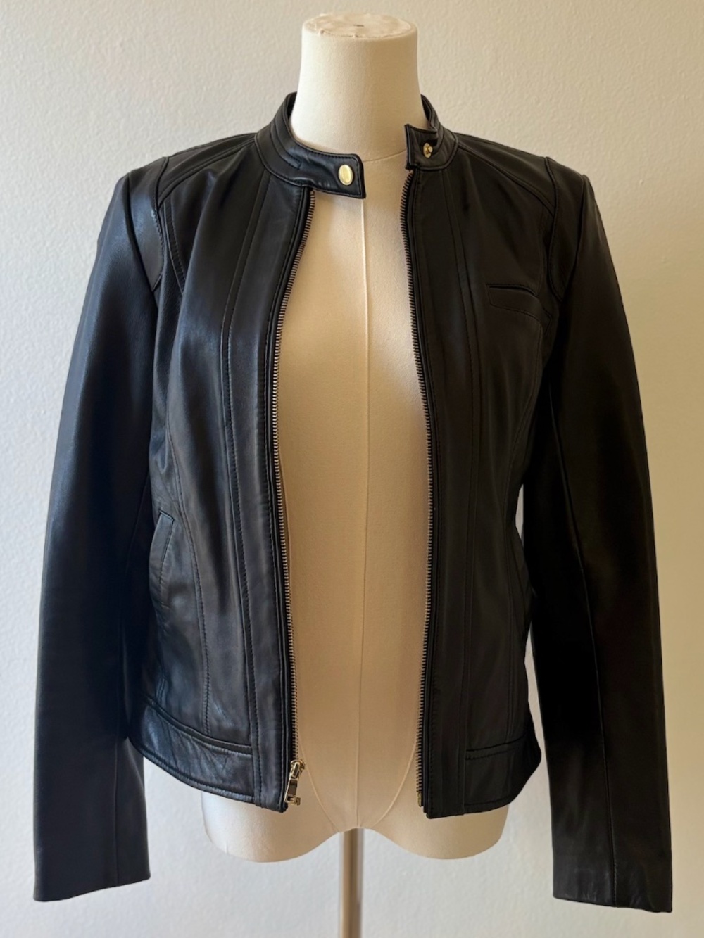 Cole Haan Genuine Leather Black Moto Jacket Size Small